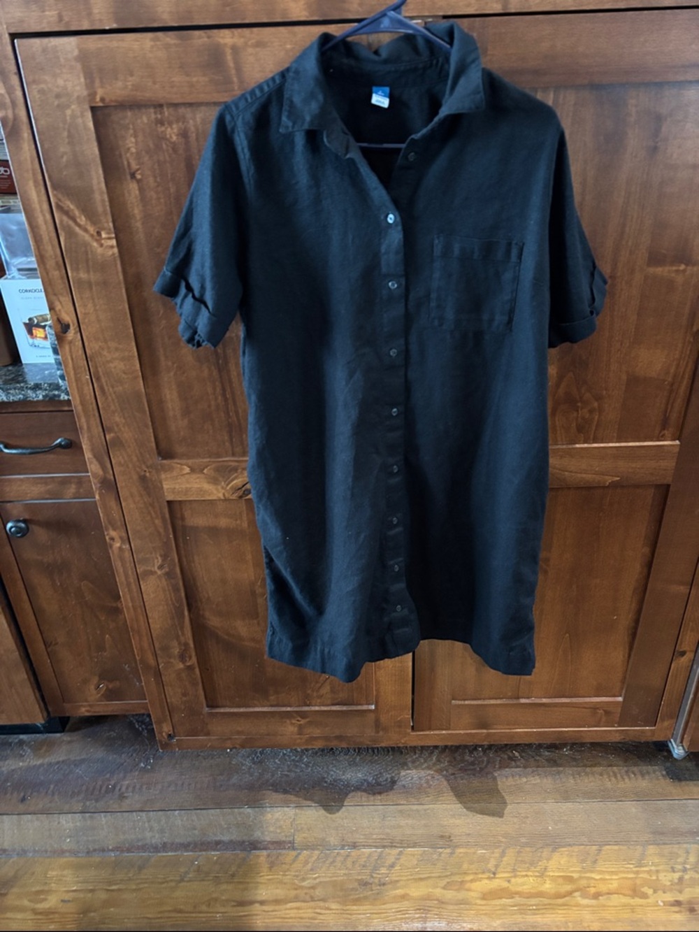 Women Black Short-Sleeve Button-Up Shirt Dress Classic Casual